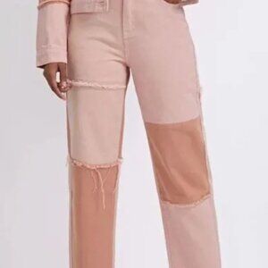 SHEIN Pink Patchwork Colorblock Jeans